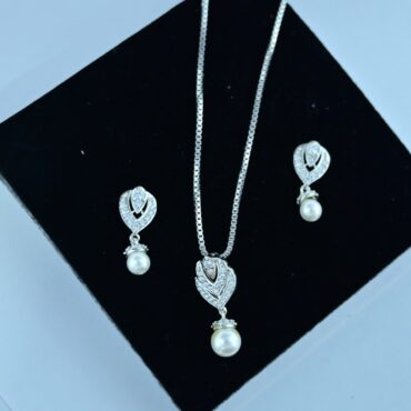 Pearl Stone Silver Necklace Set | Pure Silver Chain Pendant Set By Silveradda