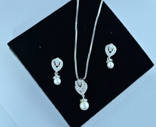 Pearl Stone Silver Necklace Set | Pure Silver Chain Pendant Set By Silveradda