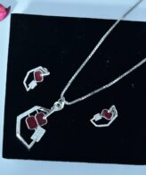 Red Crystal Silver Necklace Set | Pure Silver Chain Pendant Set By Silveradda