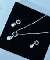 Sapphire Blue Crystal Silver Necklace Set | Pure Silver Chain Pendant Set By Silveradda