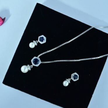 Sapphire Blue Crystal Silver Necklace Set | Pure Silver Chain Pendant Set By Silveradda