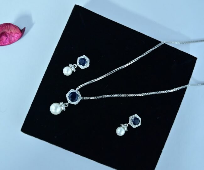 Sapphire Blue Crystal Silver Necklace Set | Pure Silver Chain Pendant Set By Silveradda