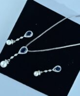 Sapphire Blue Stone Silver Necklace Set | Pure Silver Chain Pendant Set By Silveradda