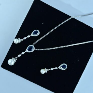 Sapphire Blue Stone Silver Necklace Set | Pure Silver Chain Pendant Set By Silveradda
