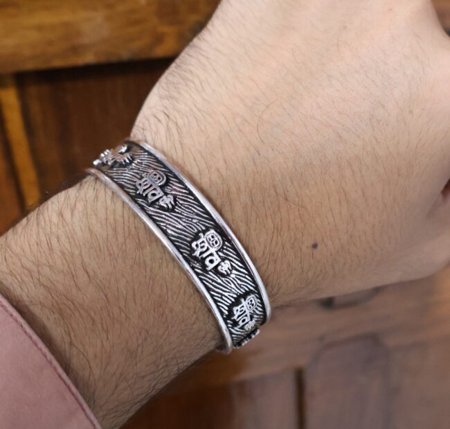 Shiv Silver Kada For Men | Pure Silver Cuff Kada For Men By Silveradda