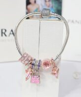 Silver Pandora Handbag And Pink Charm Bracelet For Women