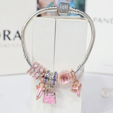 Silver Pandora Handbag And Pink Charm Bracelet For Women