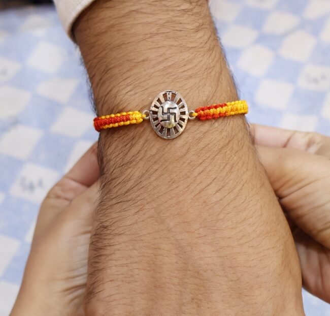 Swastik Silver Rakhi | Pure Silver Rakhi | Silveradda