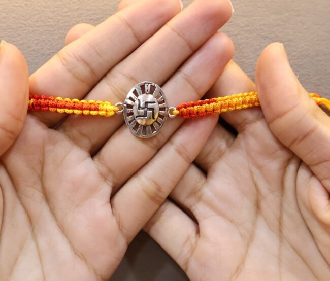 Swastik Silver Rakhi | Pure Silver Rakhi | Silveradda