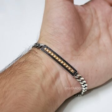 925 Sterling Silver Turkish Black Stone Bracelet for Men