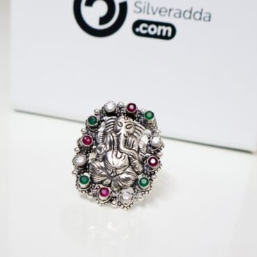 Ganesha Design Silver Ring For Womens With Adjustable Size