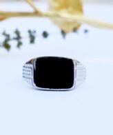 Stylish Black Stone 925 Silver Ring for Men