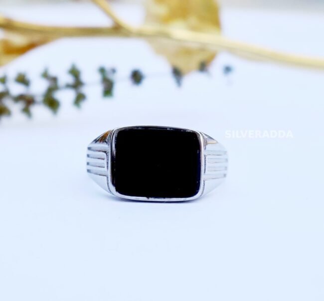 Stylish Black Stone 925 Silver Ring for Men