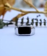 Stylish Black Stone 925 Silver Ring for Men's