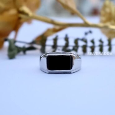 Stylish Black Stone 925 Silver Ring for Men's