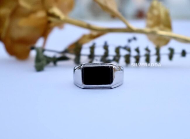 Stylish Black Stone 925 Silver Ring for Men's