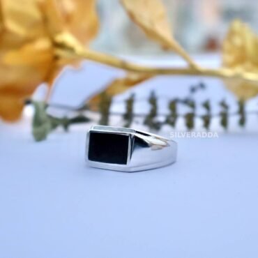 Stylish Black Stone 925 Silver Ring for Men's