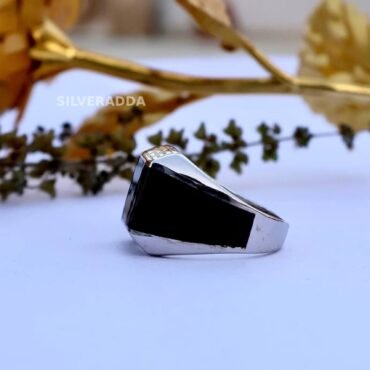 Stylish Black Versace Design Silver Ring for Men