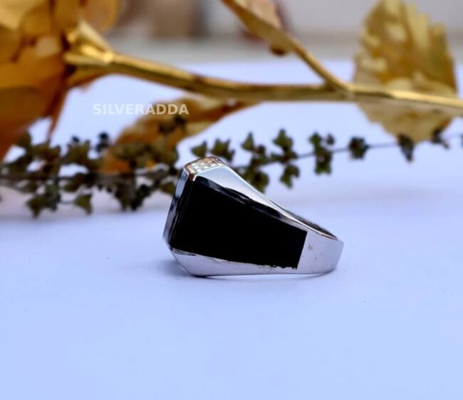 Stylish Black Versace Design Silver Ring for Men