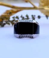 Stylish Black Versace Design Silver Ring for Men