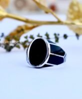 Elegant Black Oval Shape Design Silver Ring for Men