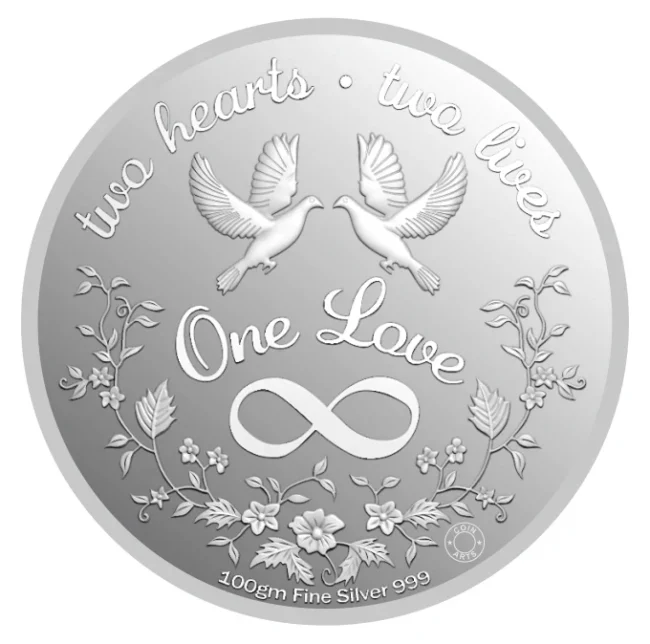 NEWLY MARRIED COUPLE 999 SILVER COLORED COIN 10 GRAM