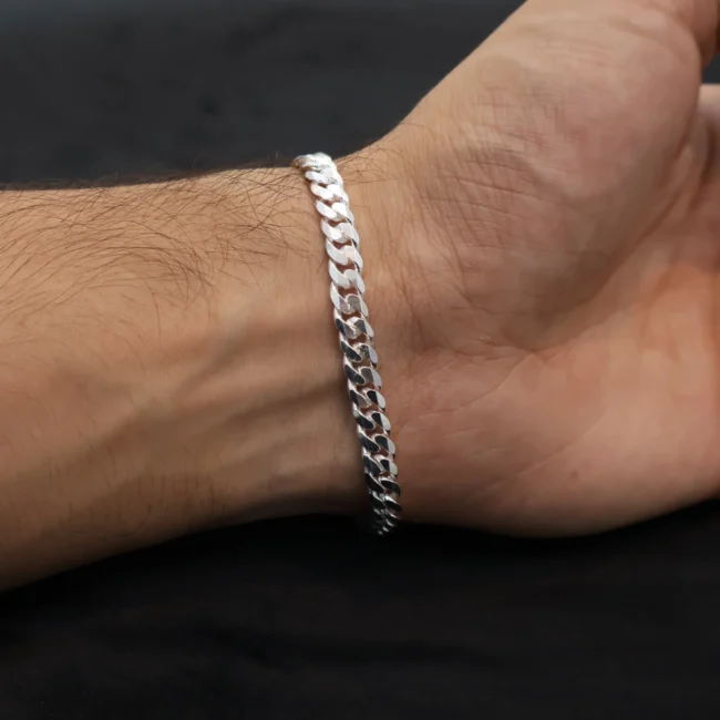 Curb design silver bracelet for men