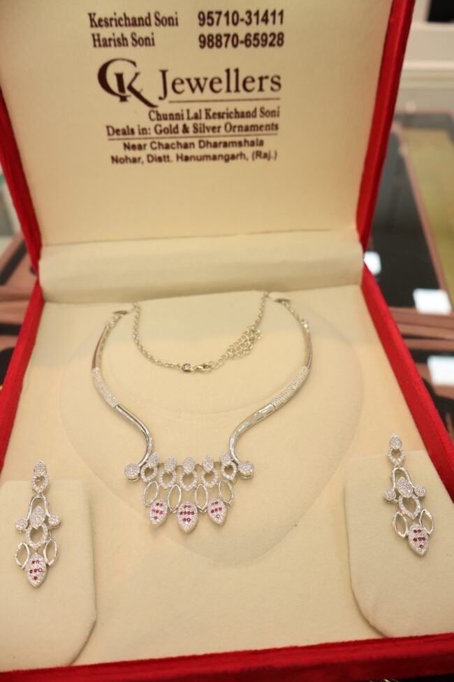 Pure 925 Silver Necklace Set with Earrings for Women
