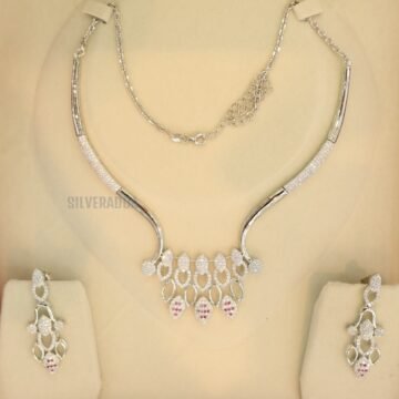 Pure 925 Silver Necklace Set with Earrings for Women