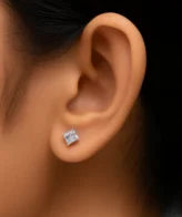 Silver Square Solitaire Earring