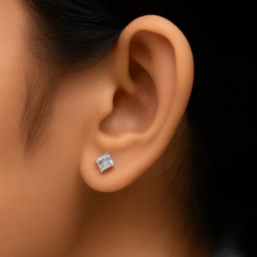 Silver Square Solitaire Earring