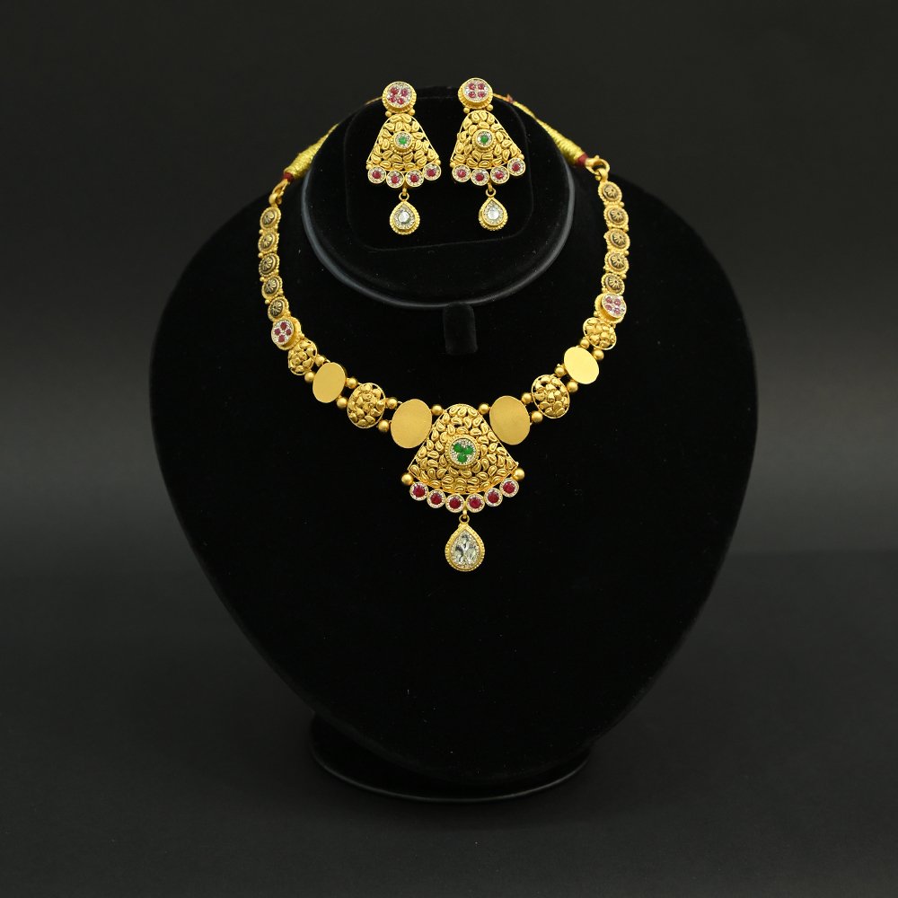 Gold Plated Regal Heritage Silver Necklace With Earrings | Silveradda