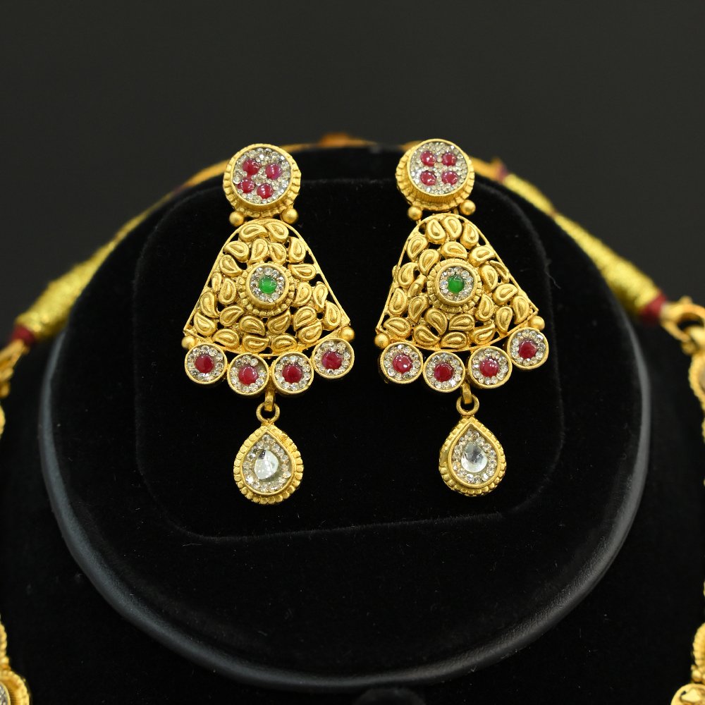 Gold Plated Regal Heritage Silver Necklace With Earrings | Silveradda