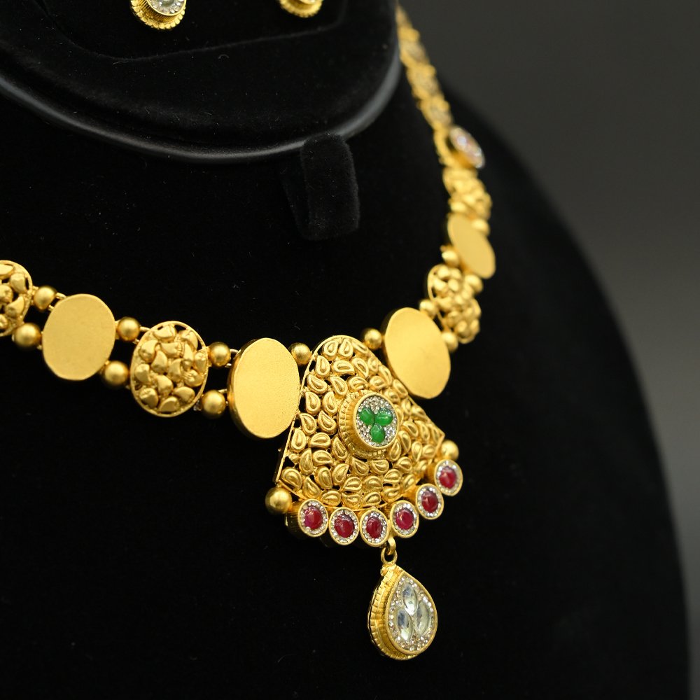 Gold Plated Regal Heritage Silver Necklace With Earrings | Silveradda
