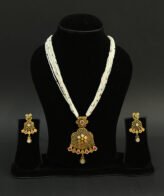Beaded Mala Necklace Set – Antique Gold Plated Pendant & Earrings Silveradda