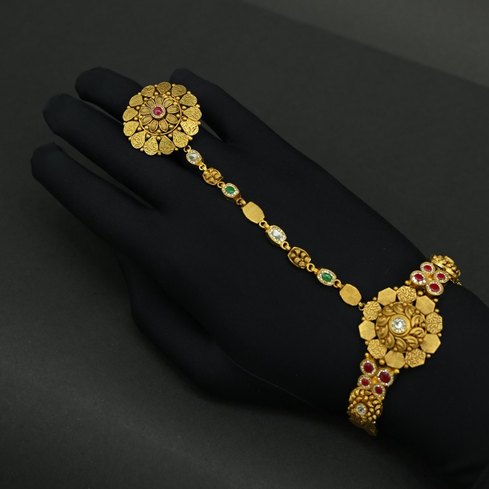 Gold-Plated Floral Hathphool – Ethnic Bracelet-Ring Combo | Silveradda