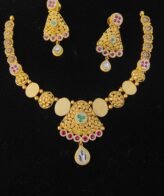 Gold Plated Regal Heritage Silver Necklace With Earrings | Silveradda
