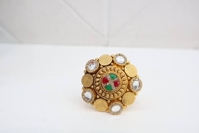 Ethnic Gold-Plated Kundan Ring | Multicolor Enamel Center – Silveradda