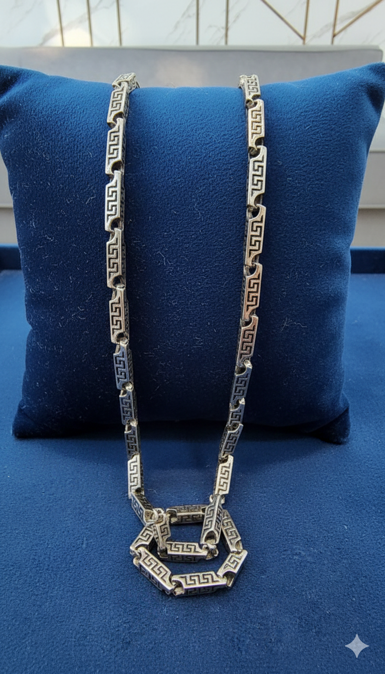Greek Key Motif Link Chain in Premium Silver Finish – Silveradda