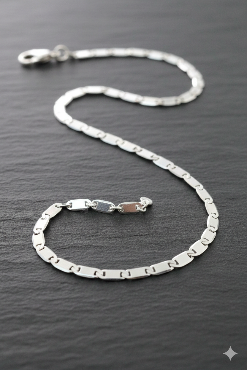 Classic Flat Plate Link Chain for Men – Premium Silver Finish | Silveradda