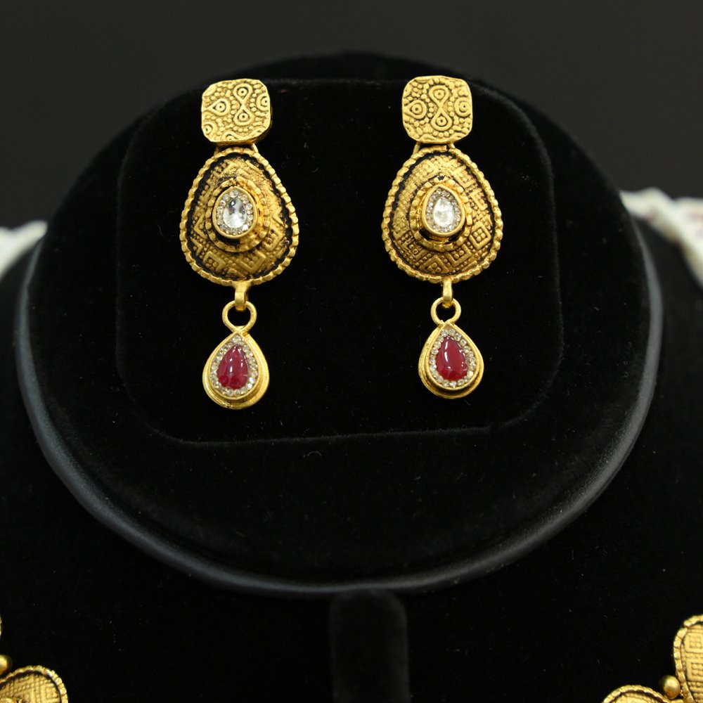 Antique Gold Plated Temple Necklace Set with Earrings | Traditional South Indian Bridal Jewellery