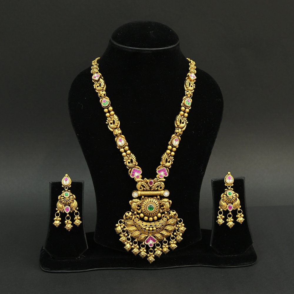 Temple Necklace Set – Antique Gold South Indian Bridal Jewellery Silveradda