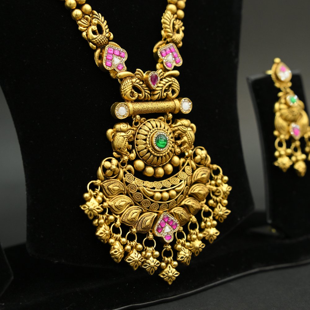 Temple Necklace Set – Antique Gold South Indian Bridal Jewellery Silveradda