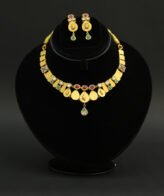 Antique Gold Plated Leaf Motif Necklace Set | Ruby Emerald Stones
