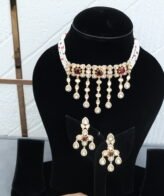 Kundan Choker Necklace with Ruby Stones & Earrings | Silveradda