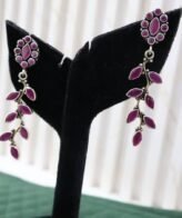 Elegant Silver Plated Purple Stone Leaf Drop Earrings – Women’s Fashion Jewelry
