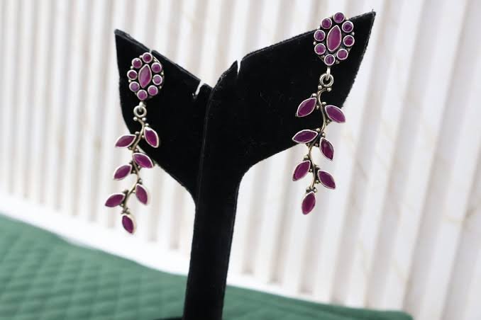 Elegant Silver Plated Purple Stone Leaf Drop Earrings – Women’s Fashion Jewelry