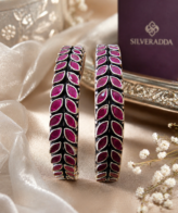 Traditional Purple Stone Studded Designer Kada Bangles Set for Women | Silveradda