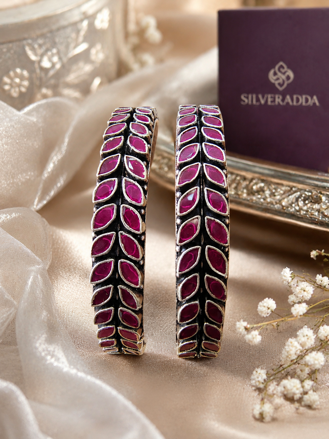 Traditional Purple Stone Studded Designer Kada Bangles Set for Women | Silveradda