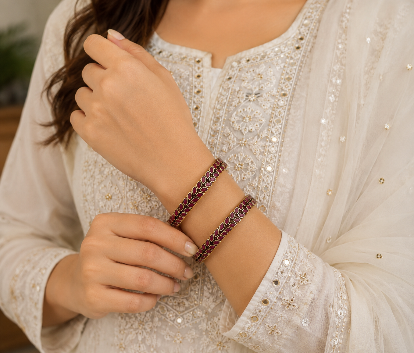Traditional Purple Stone Studded Designer Kada Bangles Set for Women | Silveradda
